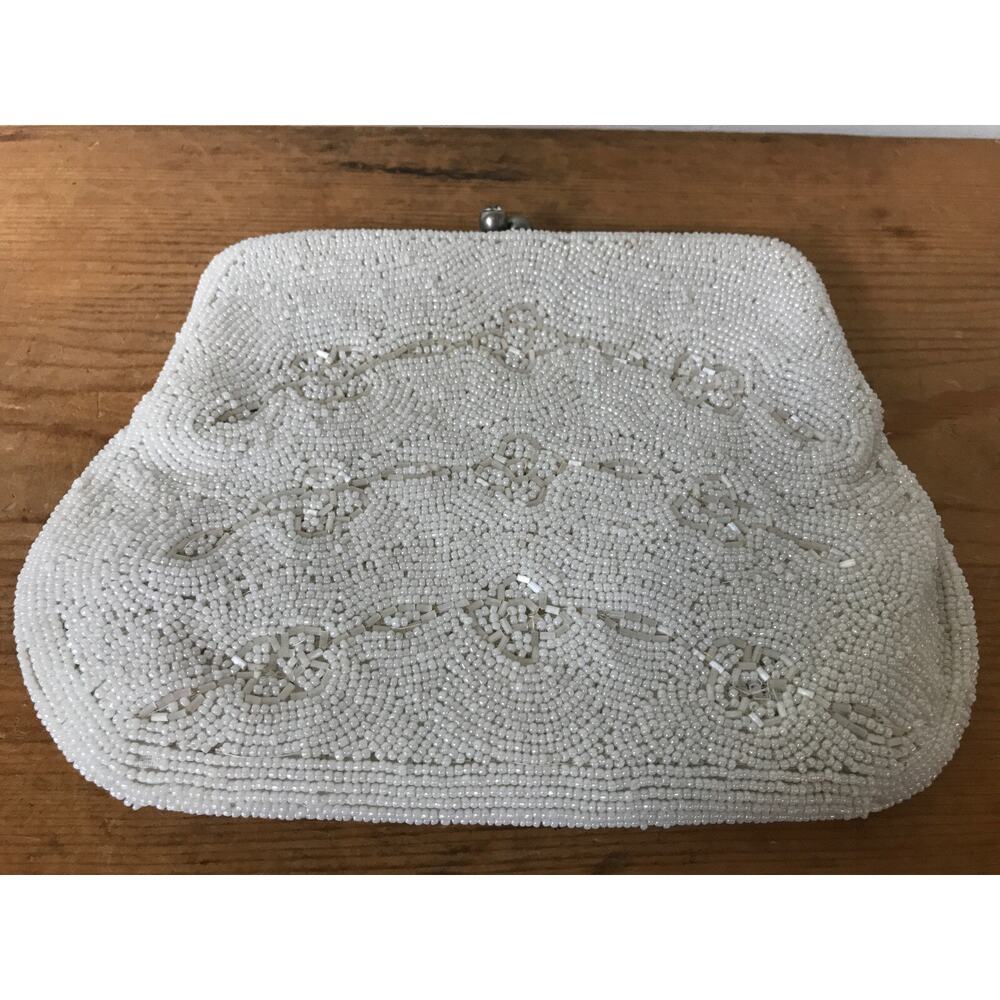 Vintage Dormar Japan Wedding Seed Beads Micro Beaded White Evening Purse Clutch